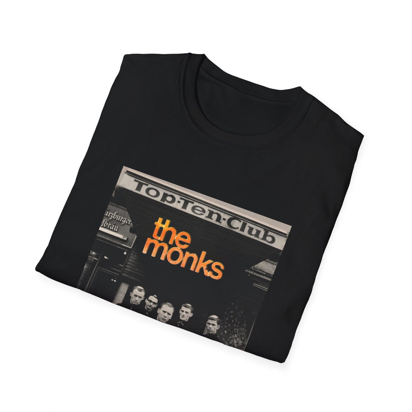 1960s experimental rock n roll band the monks in front of the top ten club tshirt