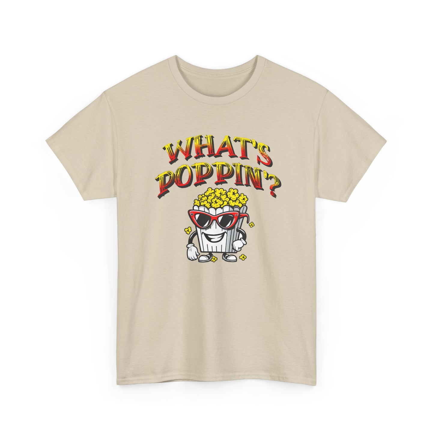 what's poppin' cool popcorn bag guy tshirt