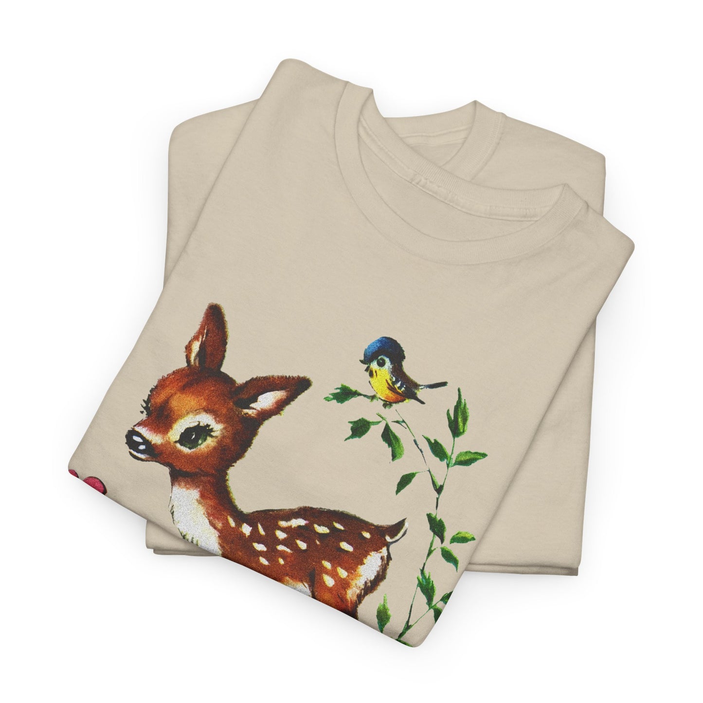 1960s cute baby deer postcard reproduction tshirt