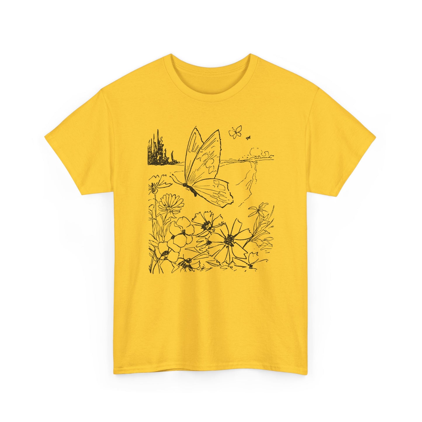 vintage butterfly and flower illustration reproduction tshirt