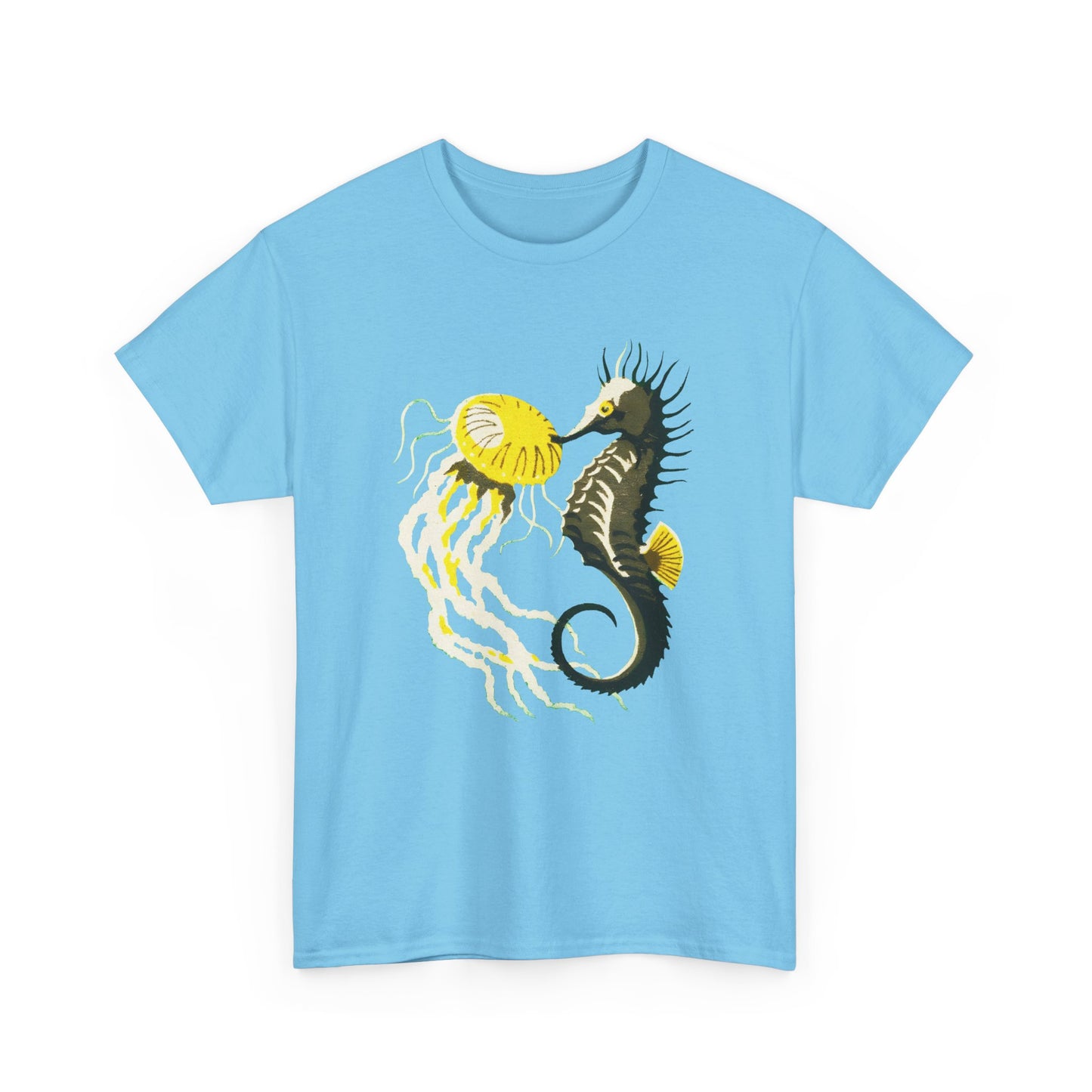 vintage lithuanian matchbox seahorse and jellyfish art reproduction tshirt