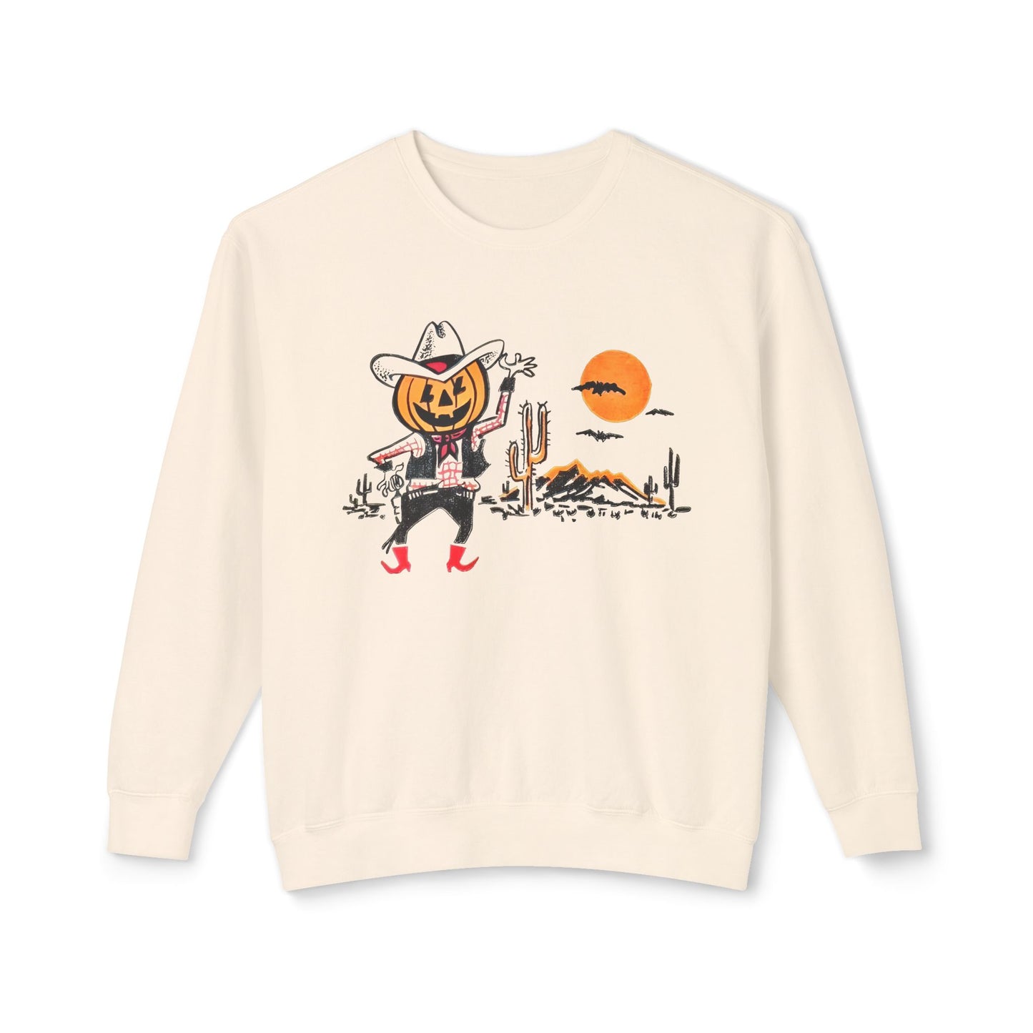 vintage cowboy pumpkin trick or treat bag graphic reproduction 100% cotton sweatshirt