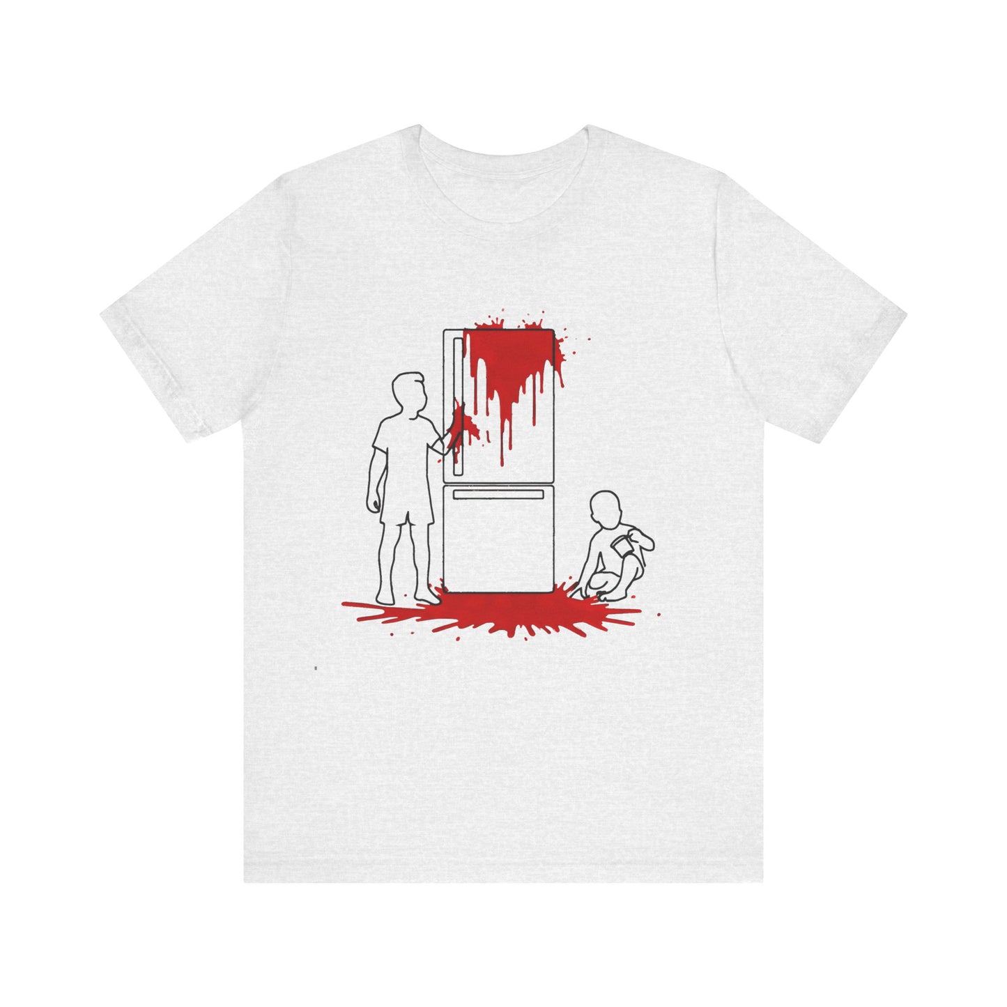 weird kitchen scene with blood on a fridge tshirt