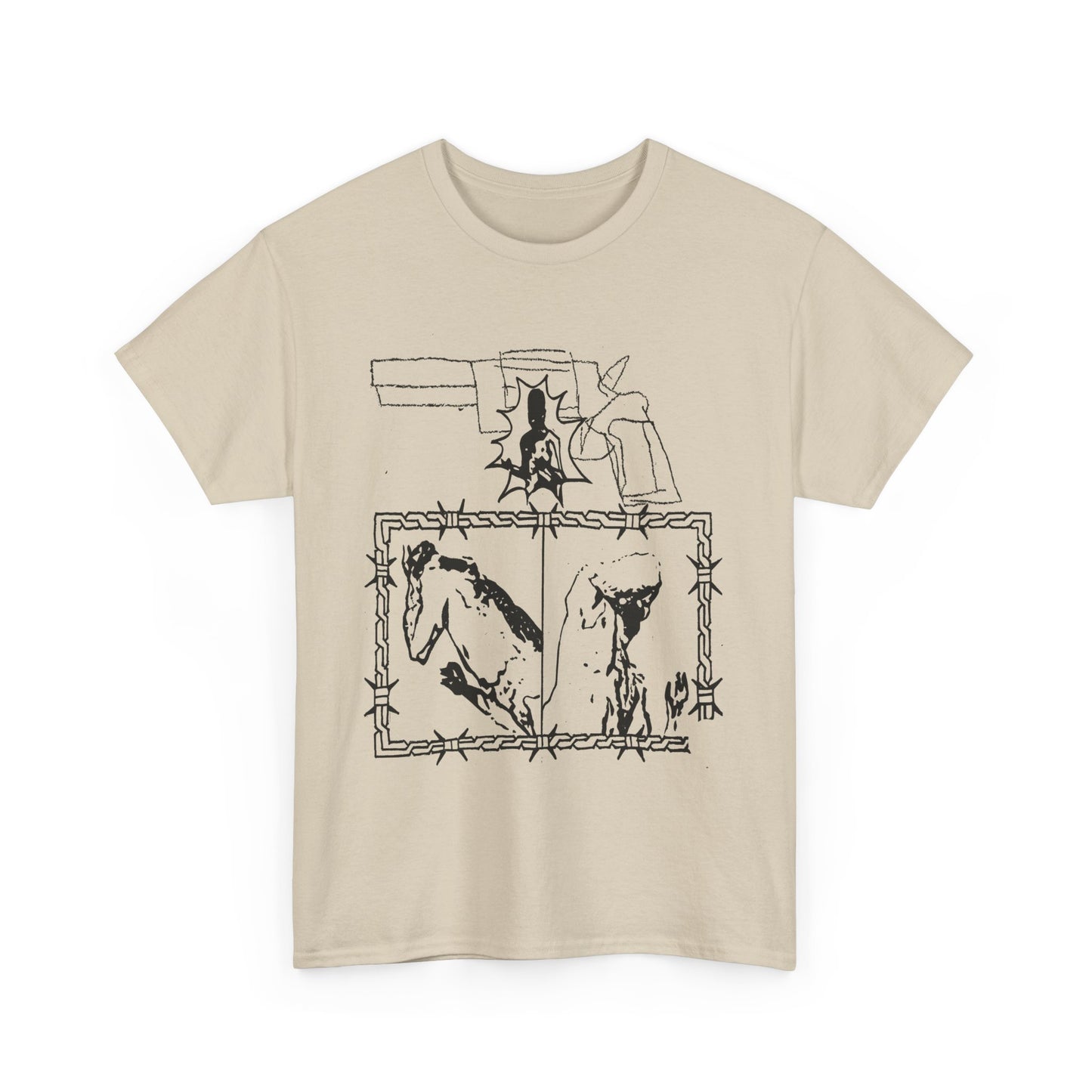 unknown gun and sheep illustration reproduction tshirt