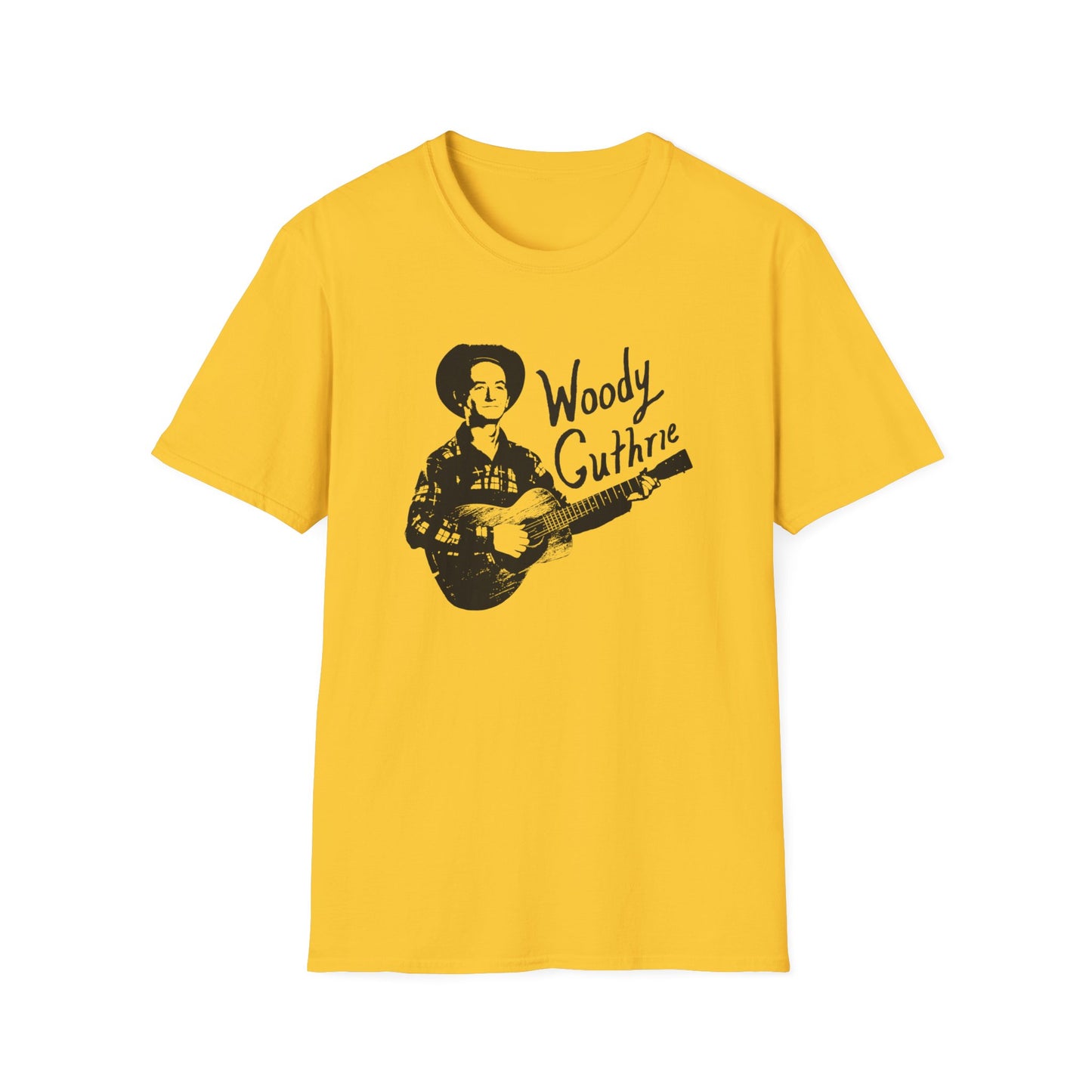 woody guthrie playing his guitar fan art tshirt