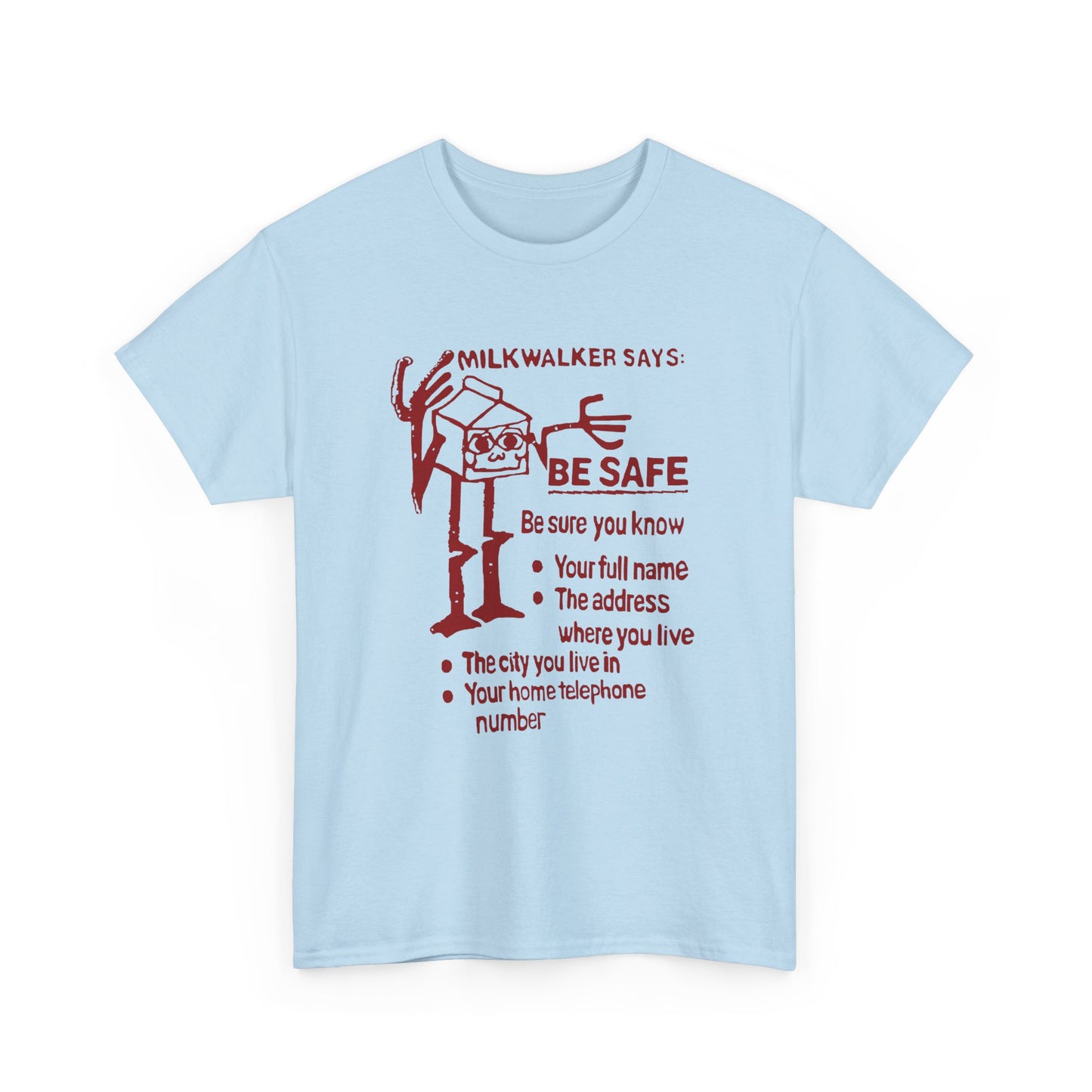 mid 80s darigold anthropomorphic milk carton safety message reproduction tshirt