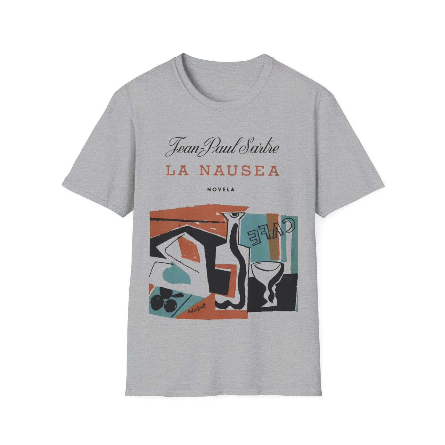 1938 spanish book cover for nausea by jean-paul sartre tshirt