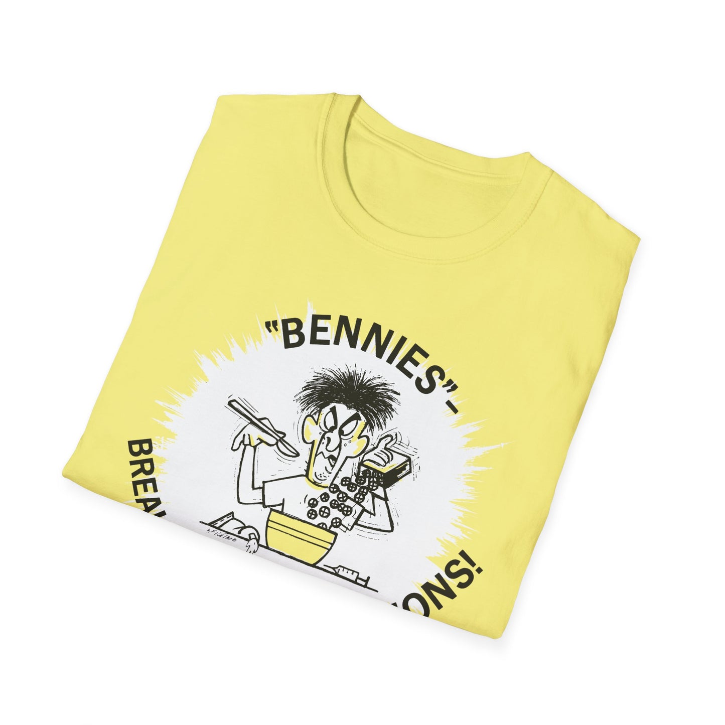 1960s/70s anti-drug poster tshirt "bennies - breakfast of chumpions! chumps are never champs!" by smartset smarteen s.o.s tshirt