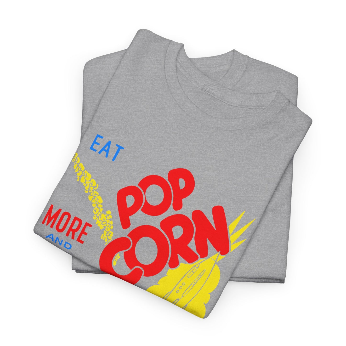1950s coloured popcorn box logo eat popcorn more and more and more out of this world! tshirt