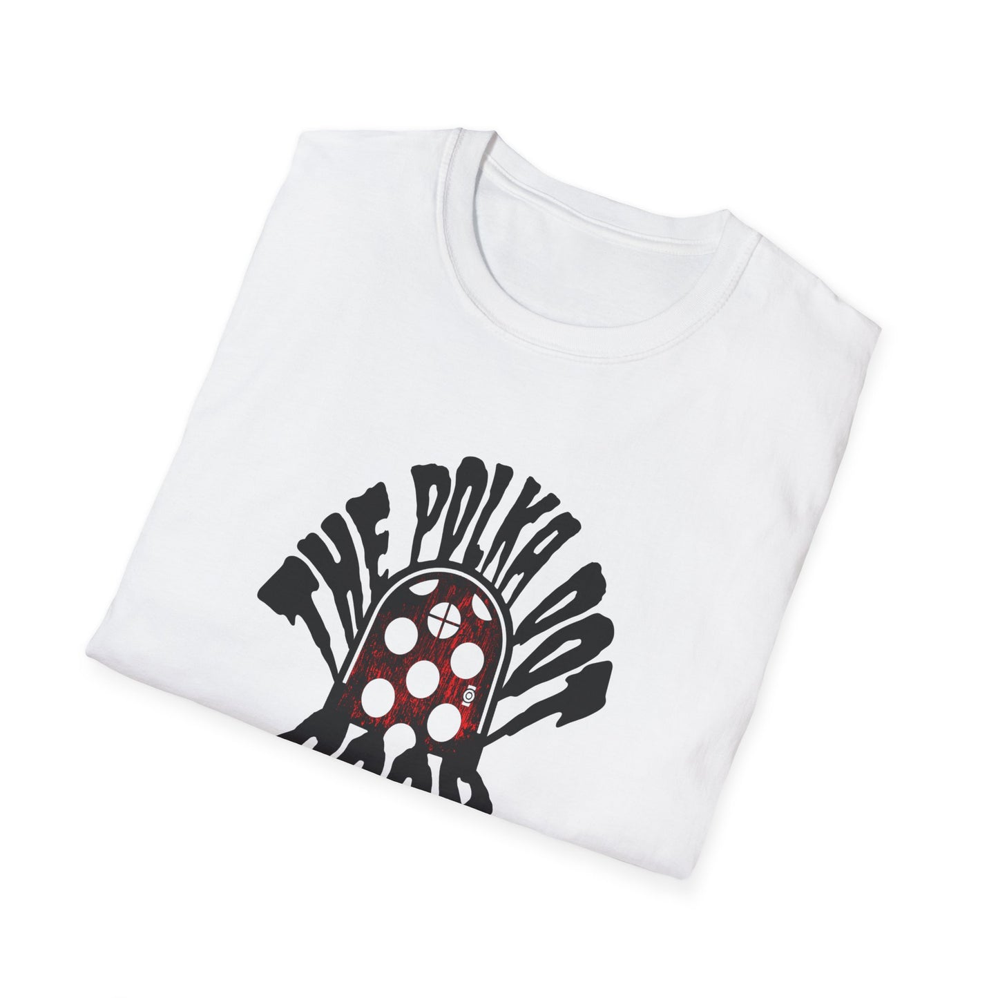 the polka dot door in black creepster font tshirt