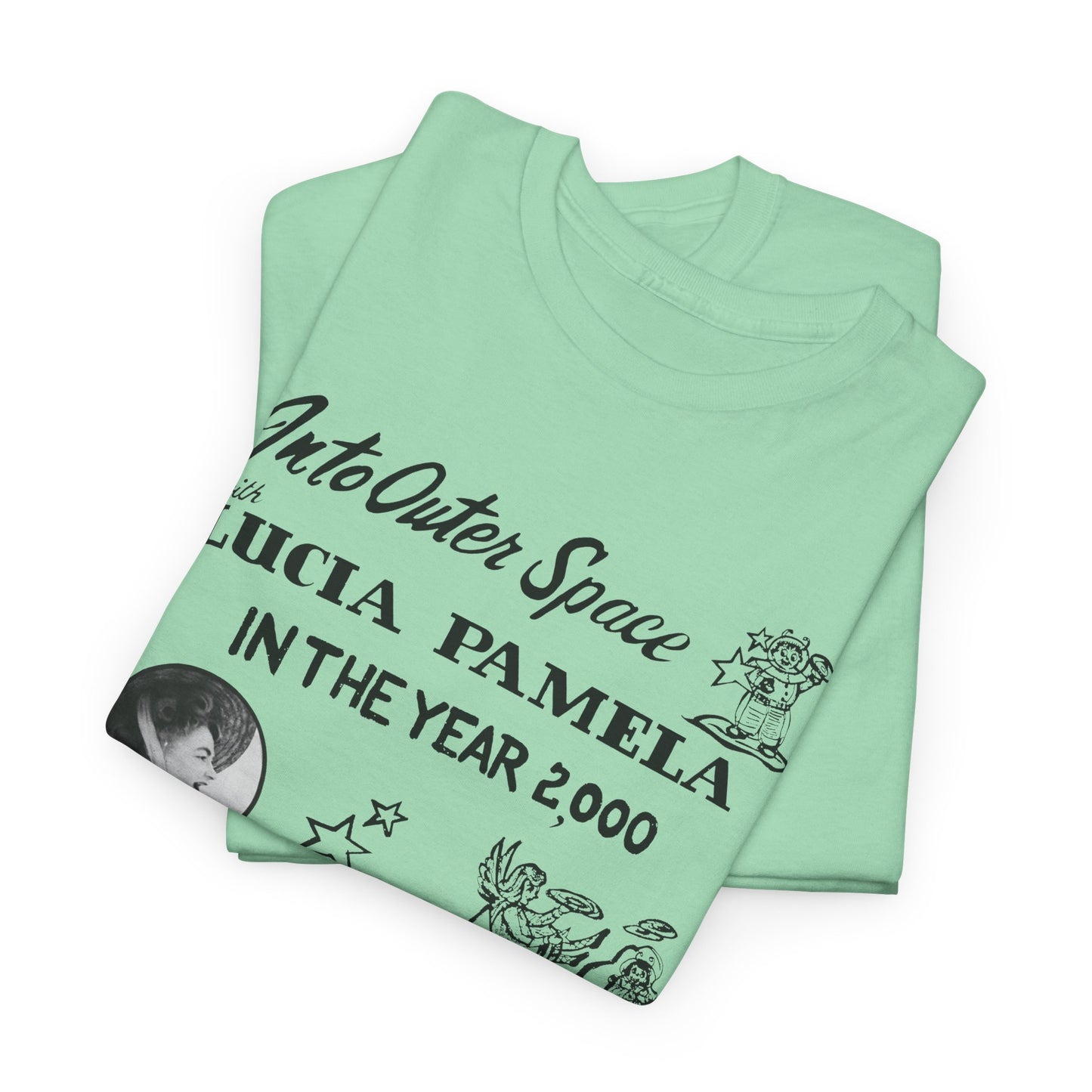 into outer space with lucia pamela in the year 2000 coloring book cover tshirt