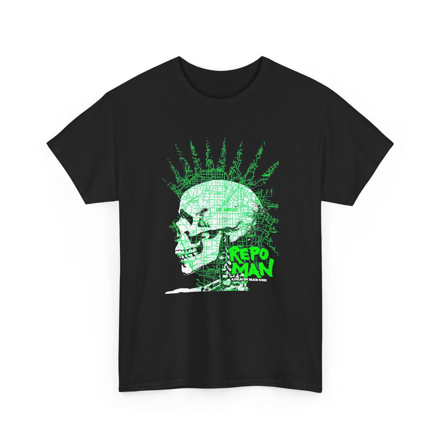 repo man skull punk in green tshirt
