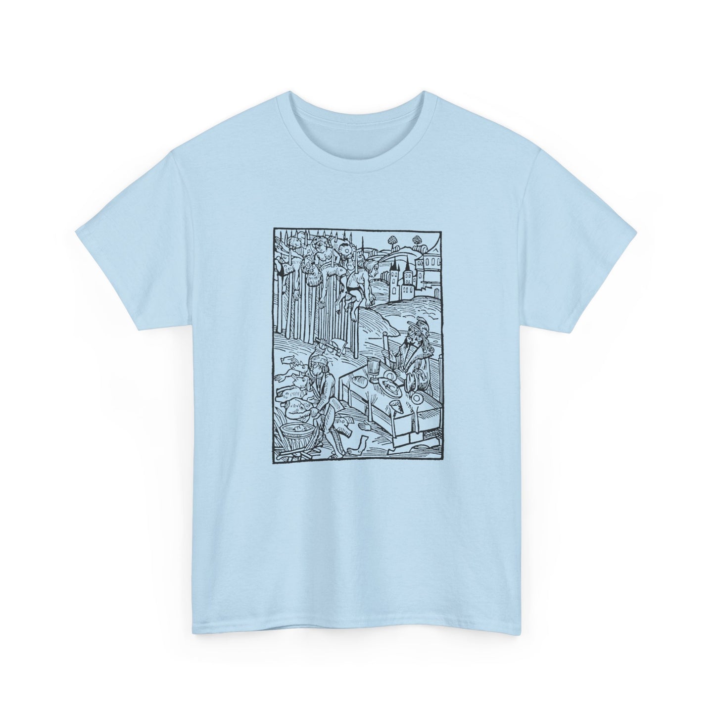 vlad the impaler dining near the mutilated bodies of his victims 1499 german woodcut by ambrosius huber tshirt