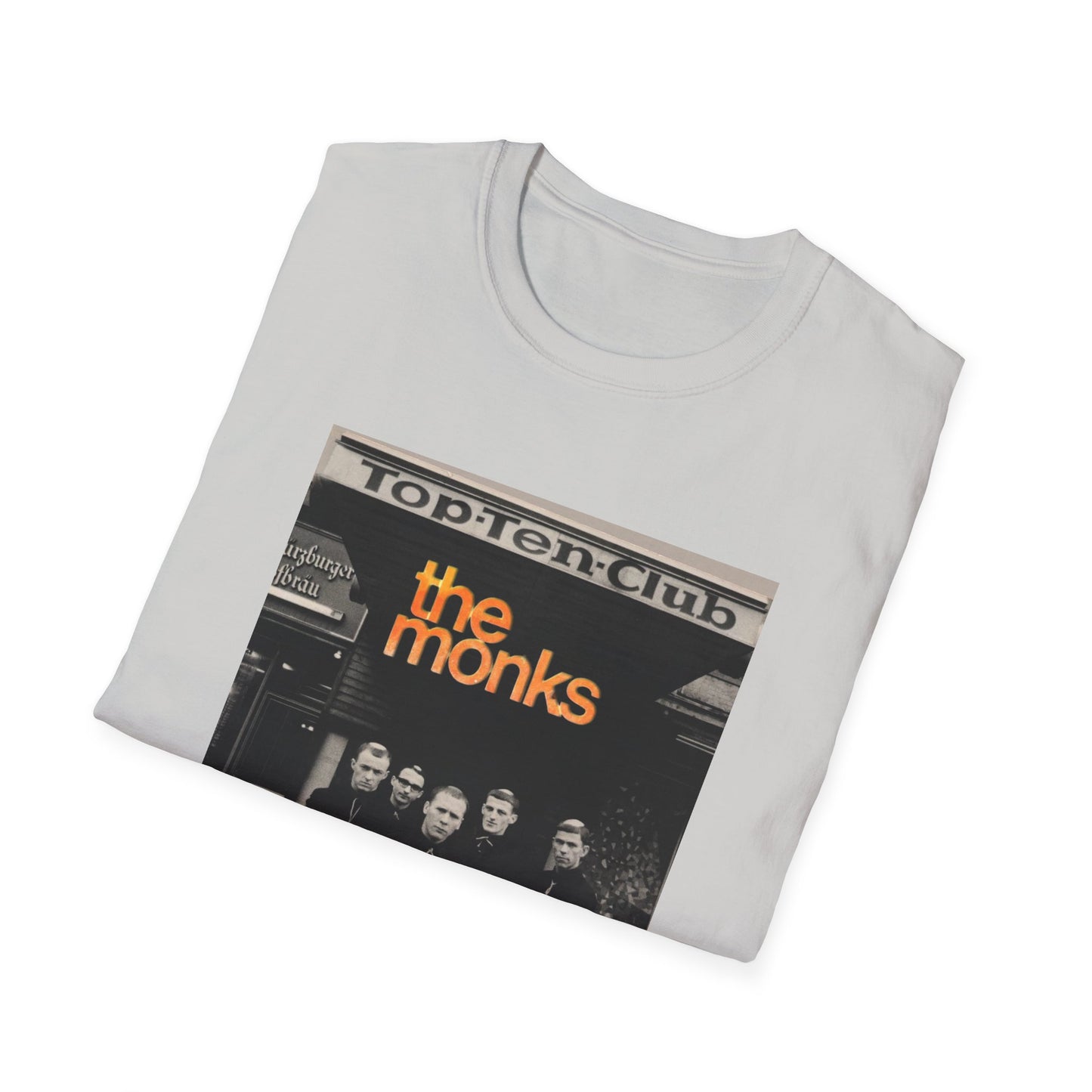 1960s experimental rock n roll band the monks in front of the top ten club tshirt