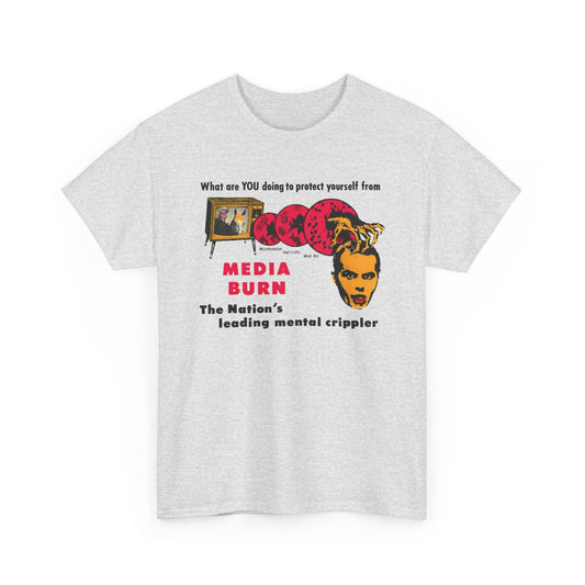 media burn the nation's leading mental crippler 1960s comix graphic tshirt