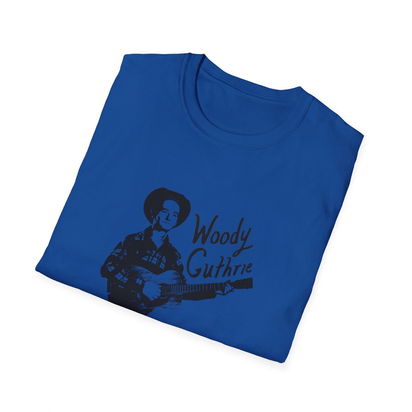 woody guthrie playing his guitar fan art tshirt