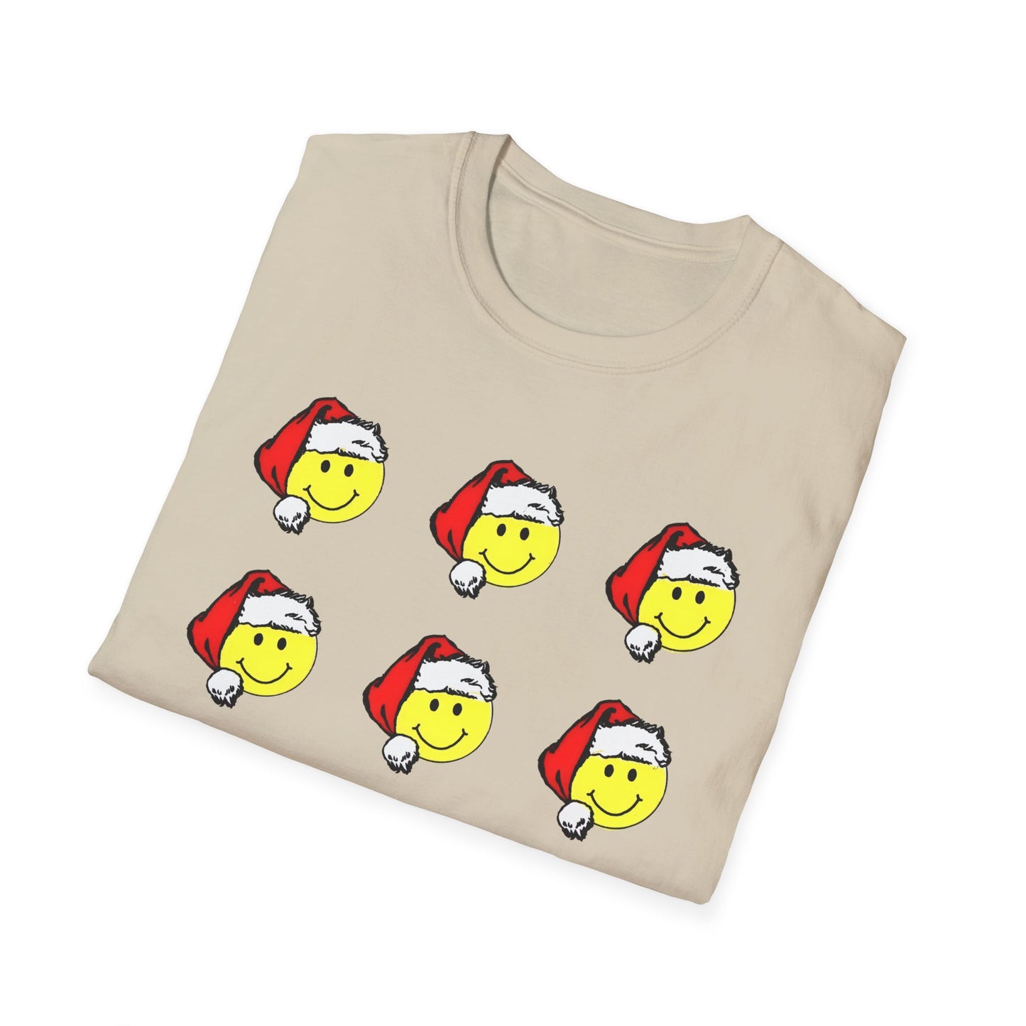 1980s sticker pack of happy face santas on a tshirt