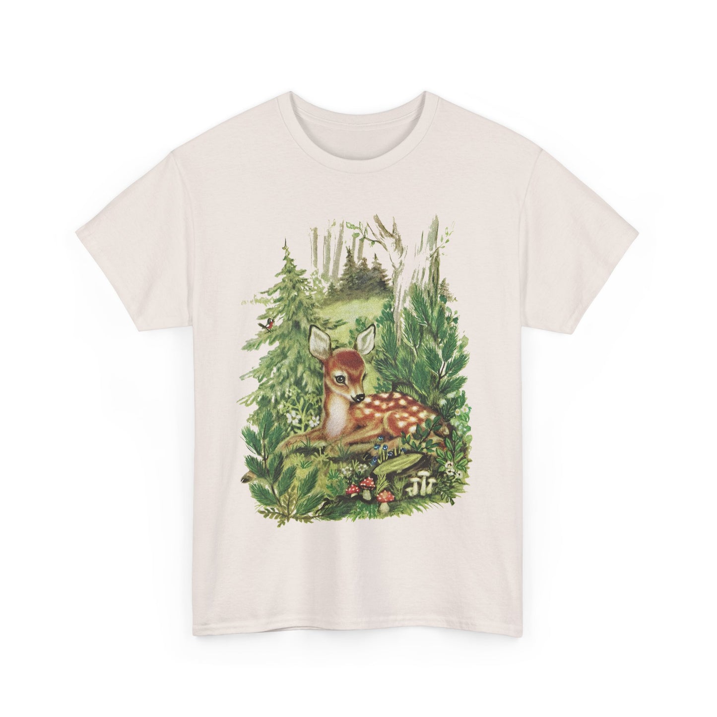 1947 cute deer in the forest illustration by adele werber for the book animal babies reproduction tshirt