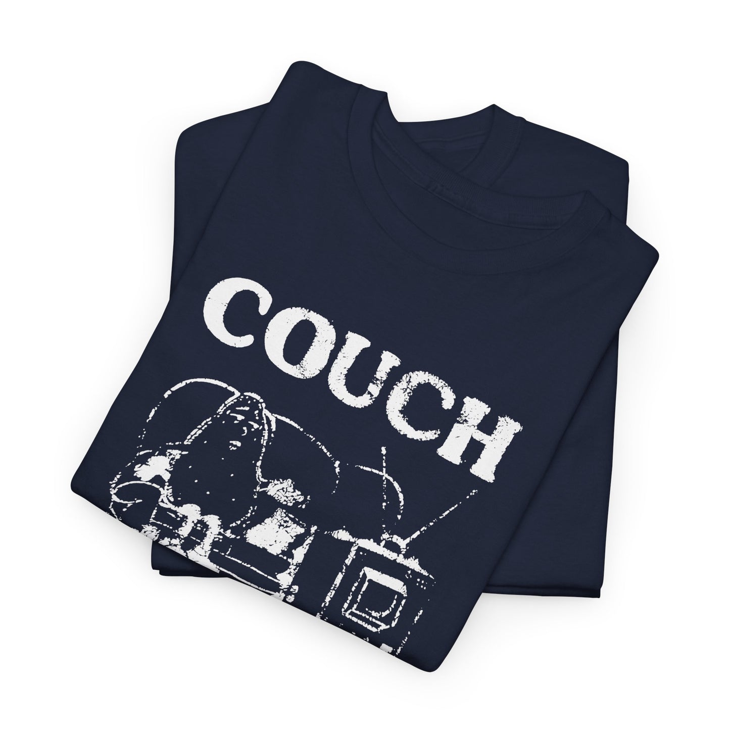 vintage couch potato reproduction in white graphic tshirt