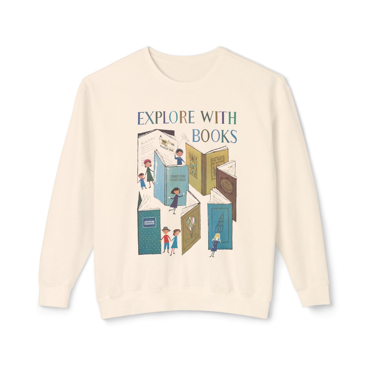 1957 book week poster by a&m provensen "explore with books" reproduction 100% cotton sweatshirt