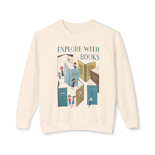 1957 book week poster by a&m provensen "explore with books" reproduction 100% cotton sweatshirt