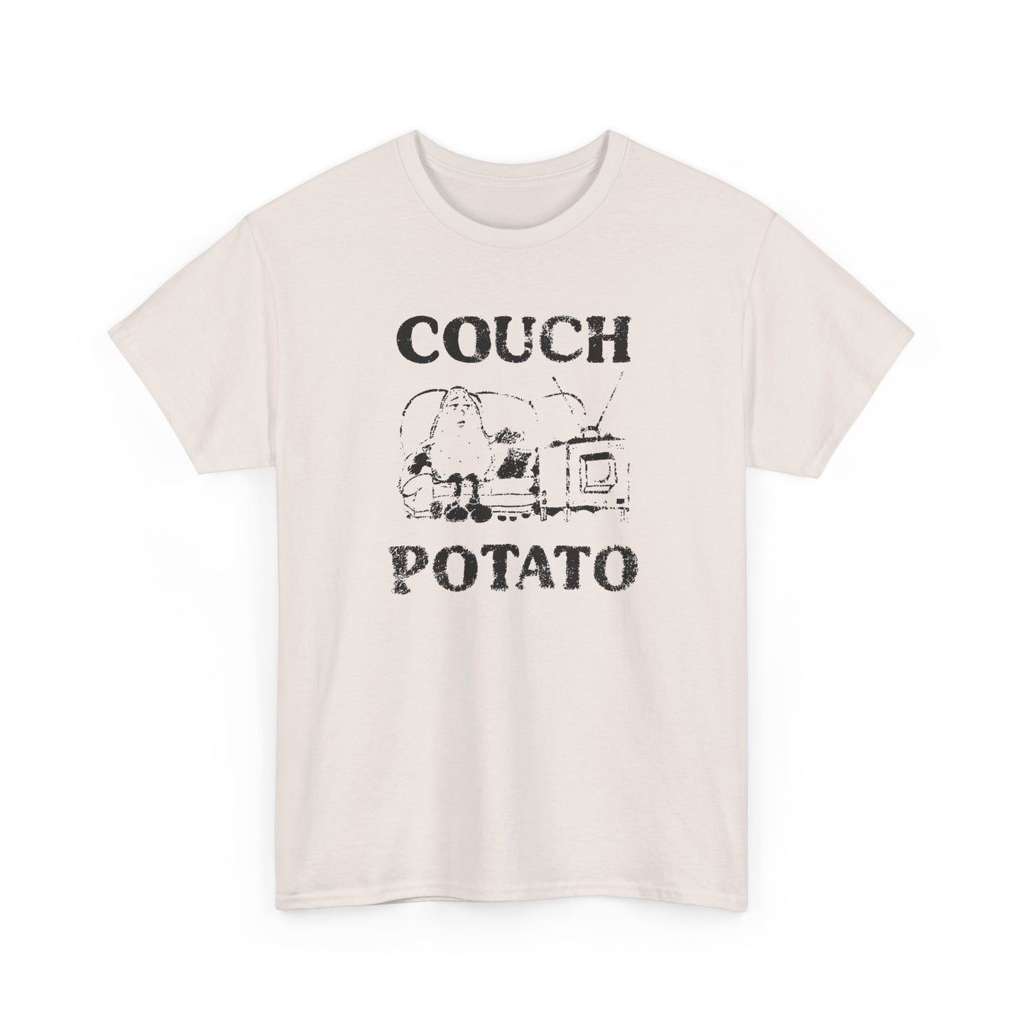 vintage couch potato reproduction in black graphic tshirt