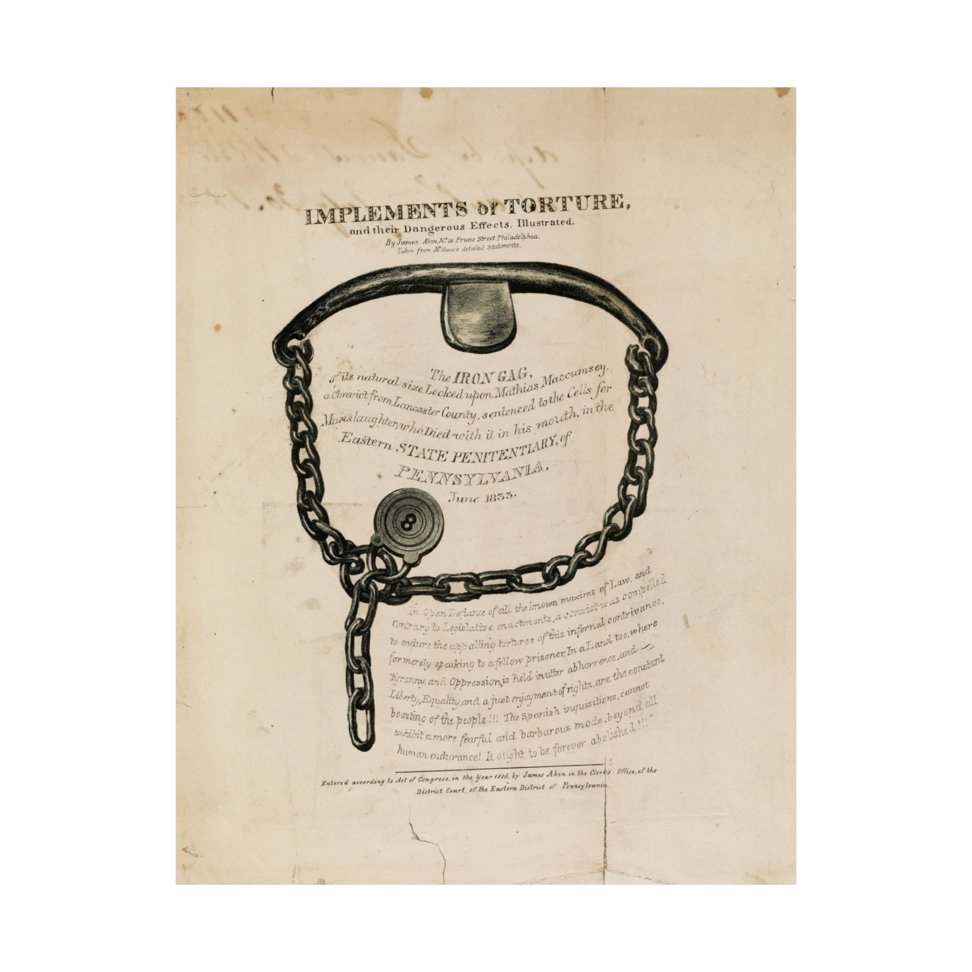 1835 lithograph by james akin "implements of torture, and their dangerous effects" iron gag reproduction matte vertical posters whatmart