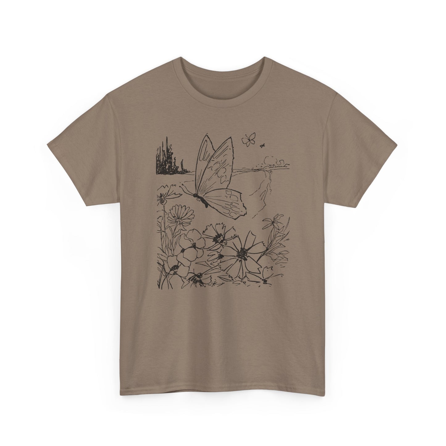 vintage butterfly and flower illustration reproduction tshirt