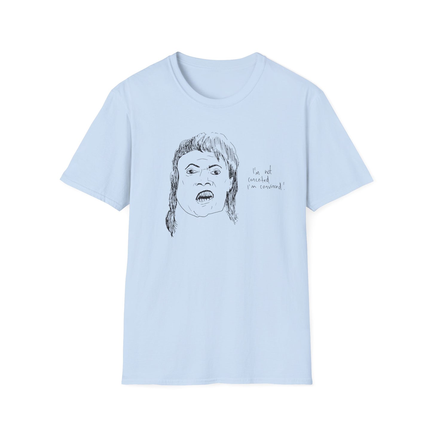 original drawing of little richard that time he was on arsenio hall in 1990 and said "i'm not conceited. i'm convinced!" tshirt