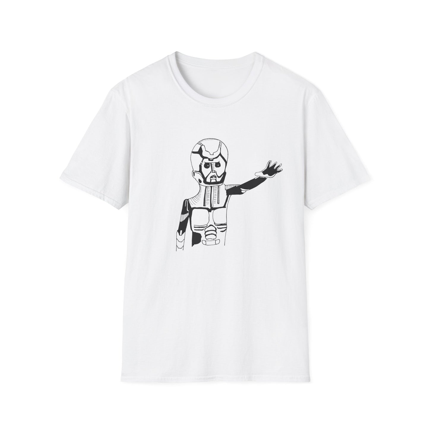 original drawing of astar the robot from planet danger canadian PSA no words tshirt