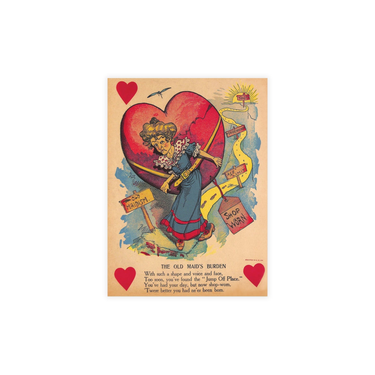 1900s era vinegar valentine "old maid's burden" chromolithograph reproduction postcard bundles (envelopes included) whatmart