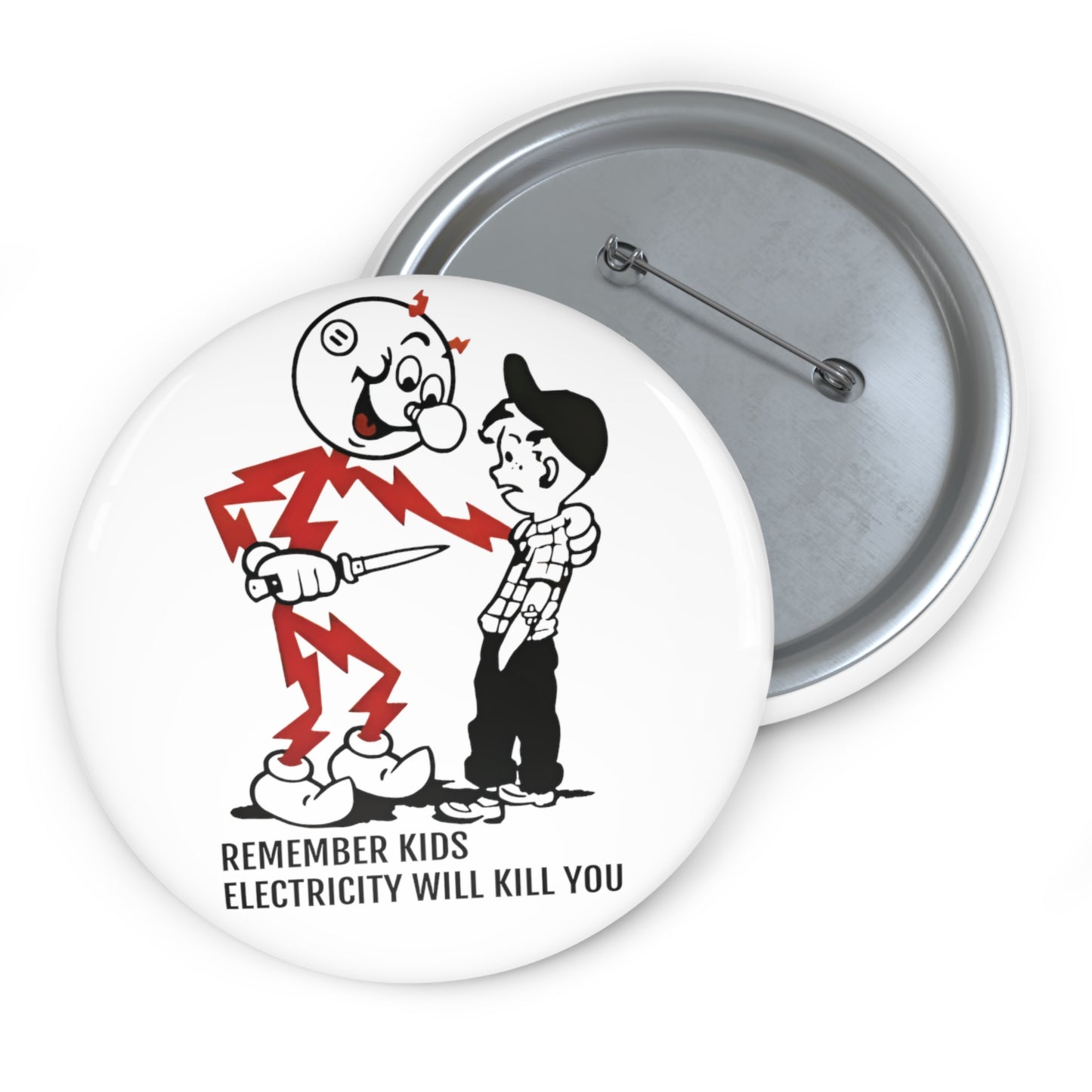 reddy kilowatt remember kids electricity will kill you vintage logo reproduction pin buttons