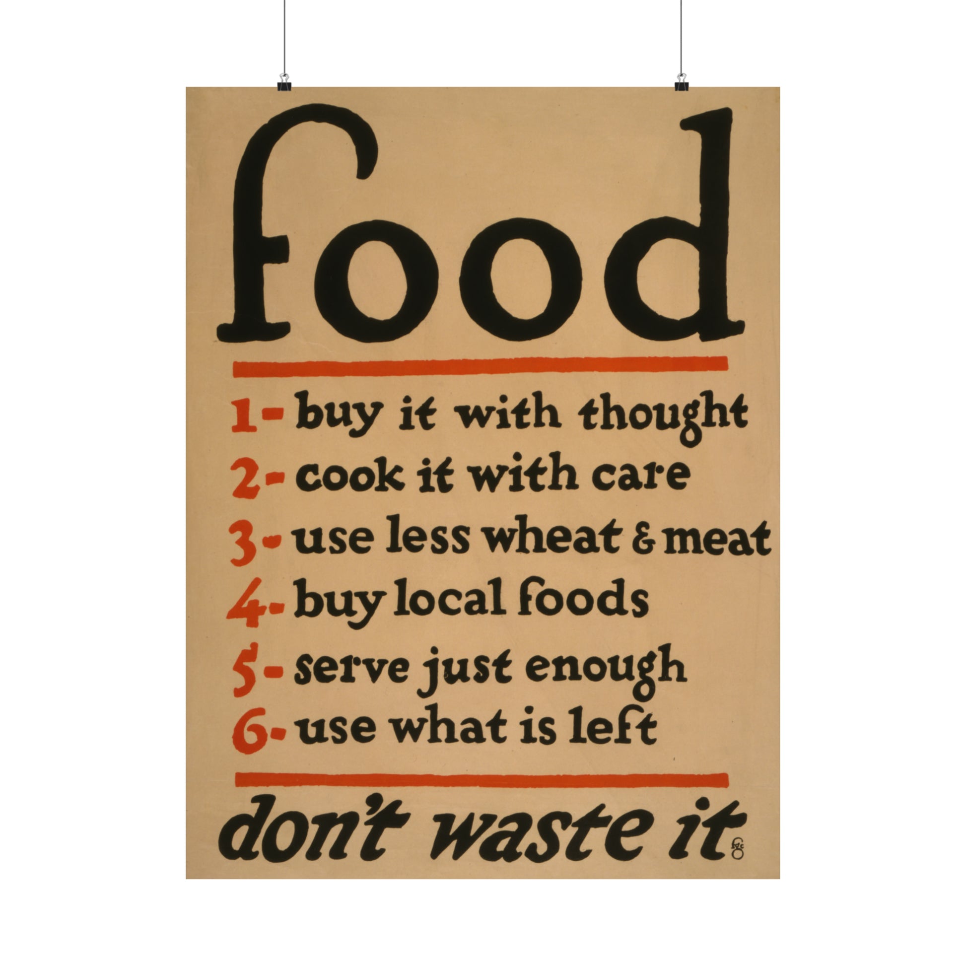 1917 world war I era lithograph print reproduction "food, don't waste it" by frederic g. cooper on a matte vertical poster whatmart