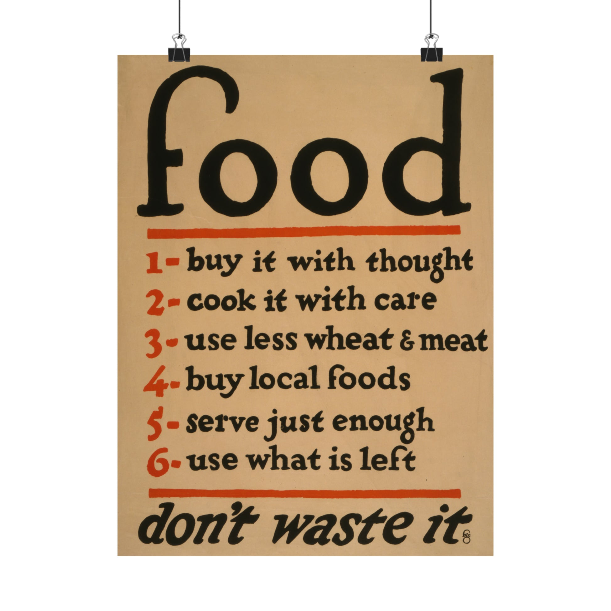 1917 world war I era lithograph print reproduction "food, don't waste it" by frederic g. cooper on a matte vertical poster whatmart