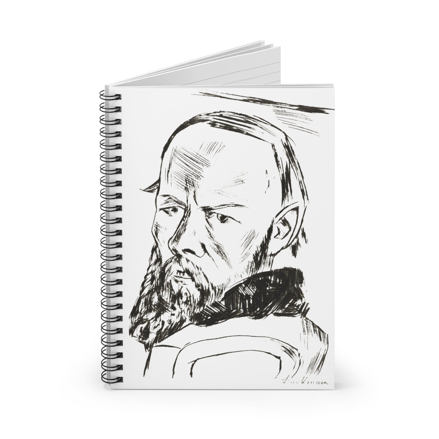 1921 max beckman etching portrait of dostoyevsky (bildnis dostojewski) spiral notebook - ruled line whatmart