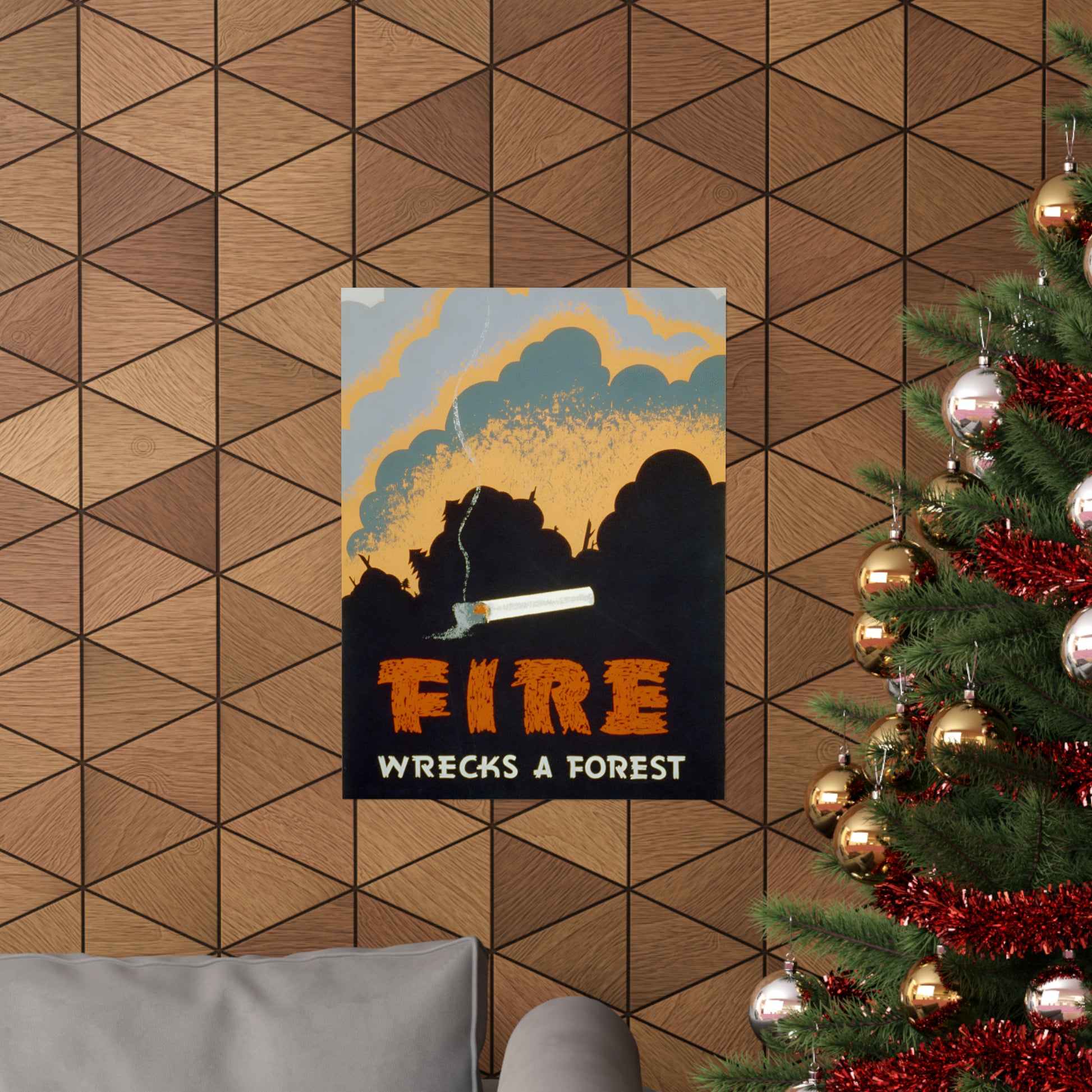 1939 WPA federal art project fire prevention silk screen reproduction "fire wrecks a forest" matte vertical poster whatmart