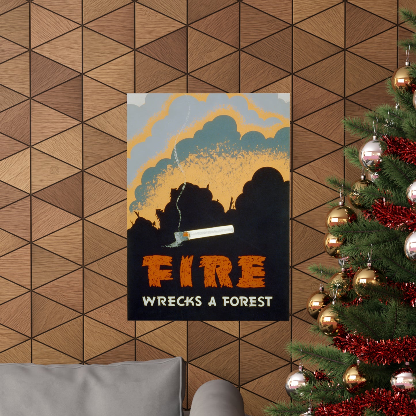 1939 WPA federal art project fire prevention silk screen reproduction "fire wrecks a forest" matte vertical poster whatmart