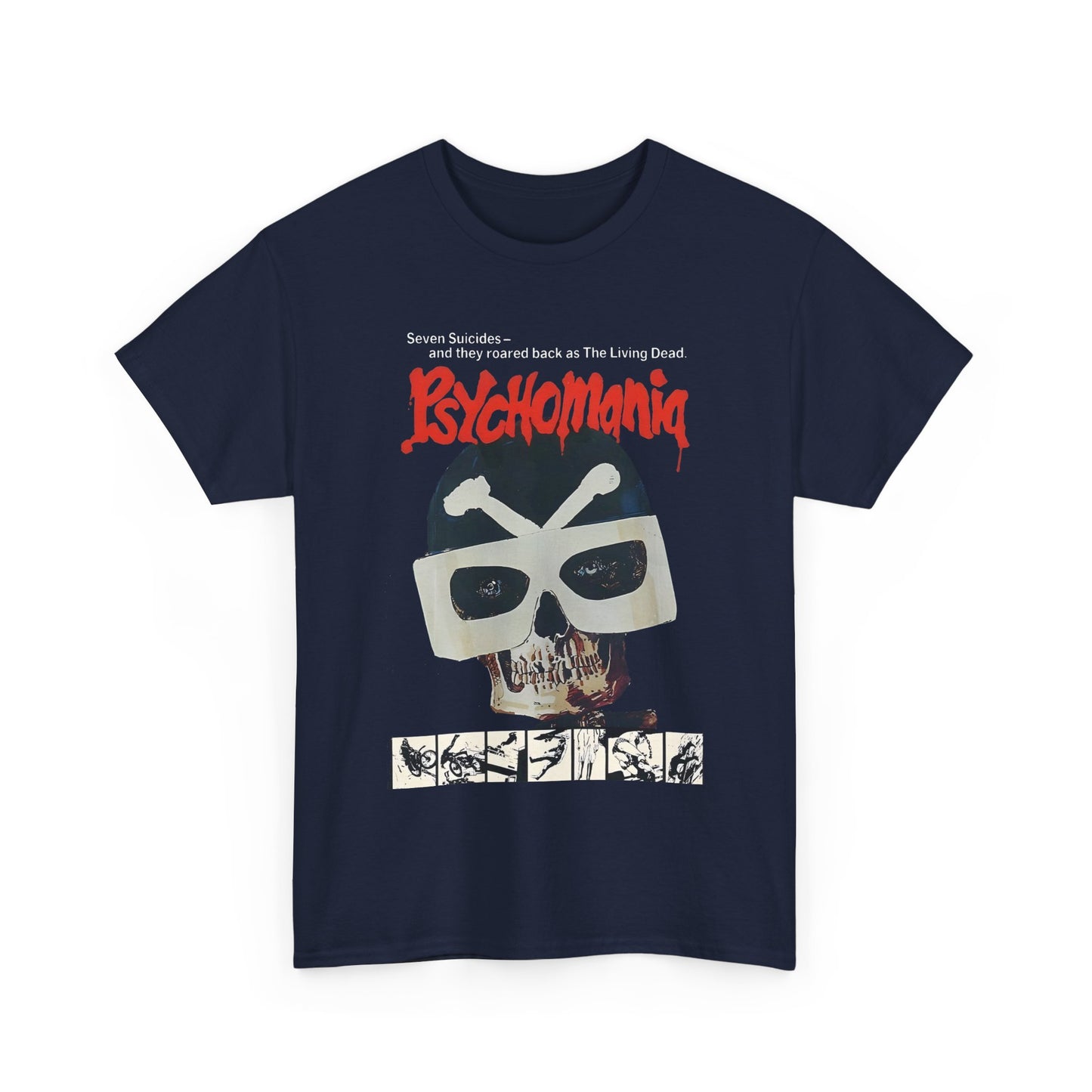 1973 psychomania movie poster with lettering tshirt