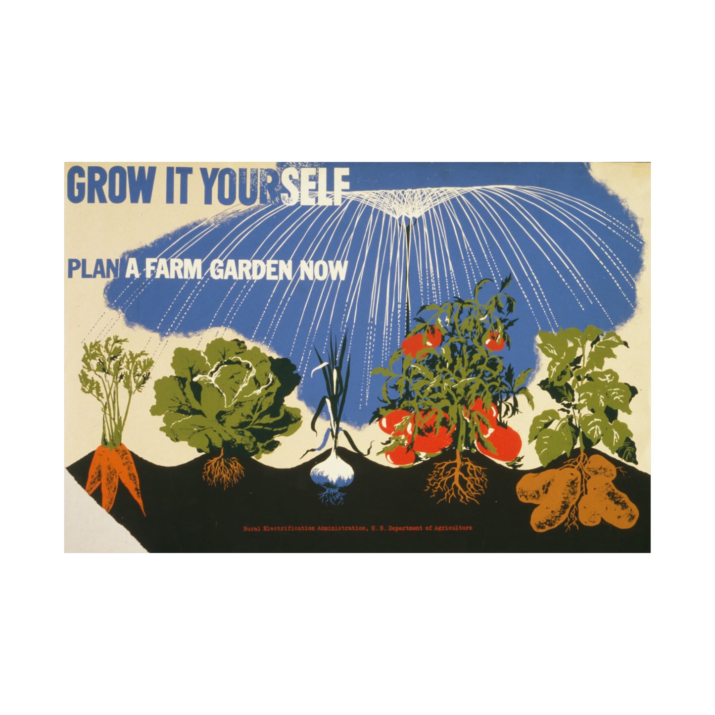 1940s NYC WPA war services victory garden poster by herbert bayer "grow it yourself" reproduction matte horizontal poster whatmart