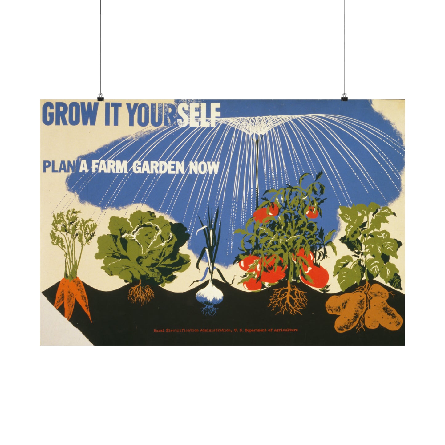 1940s NYC WPA war services victory garden poster by herbert bayer "grow it yourself" reproduction matte horizontal poster whatmart