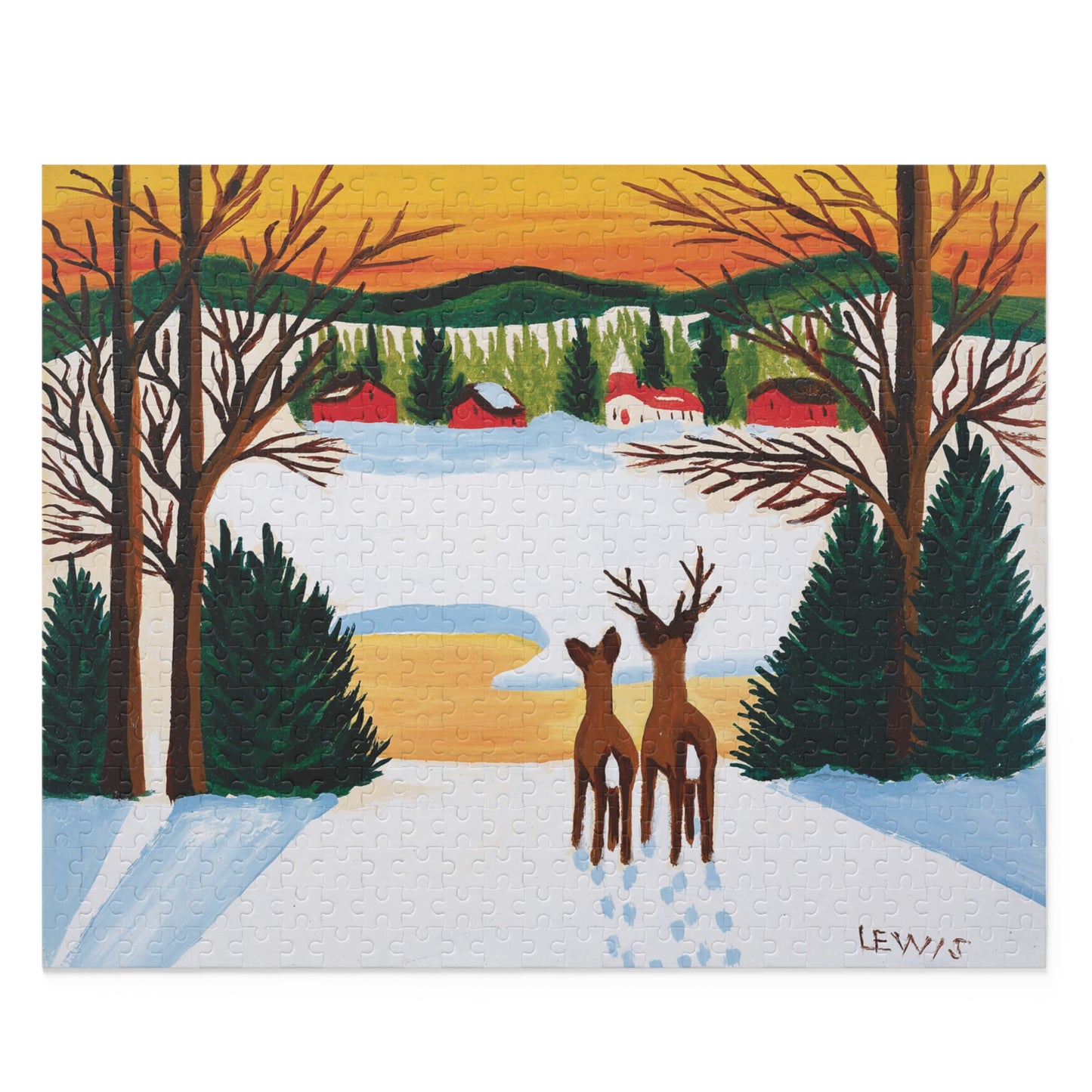 1950 maud lewis painting deer in winter 500 piece puzzle whatmart