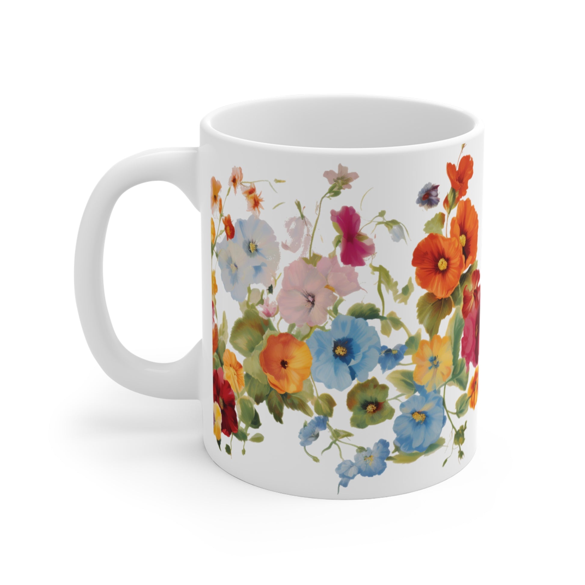 1950's wallpaper pattern of a colourful variety of cute hollyhocks coffee mug whatmart