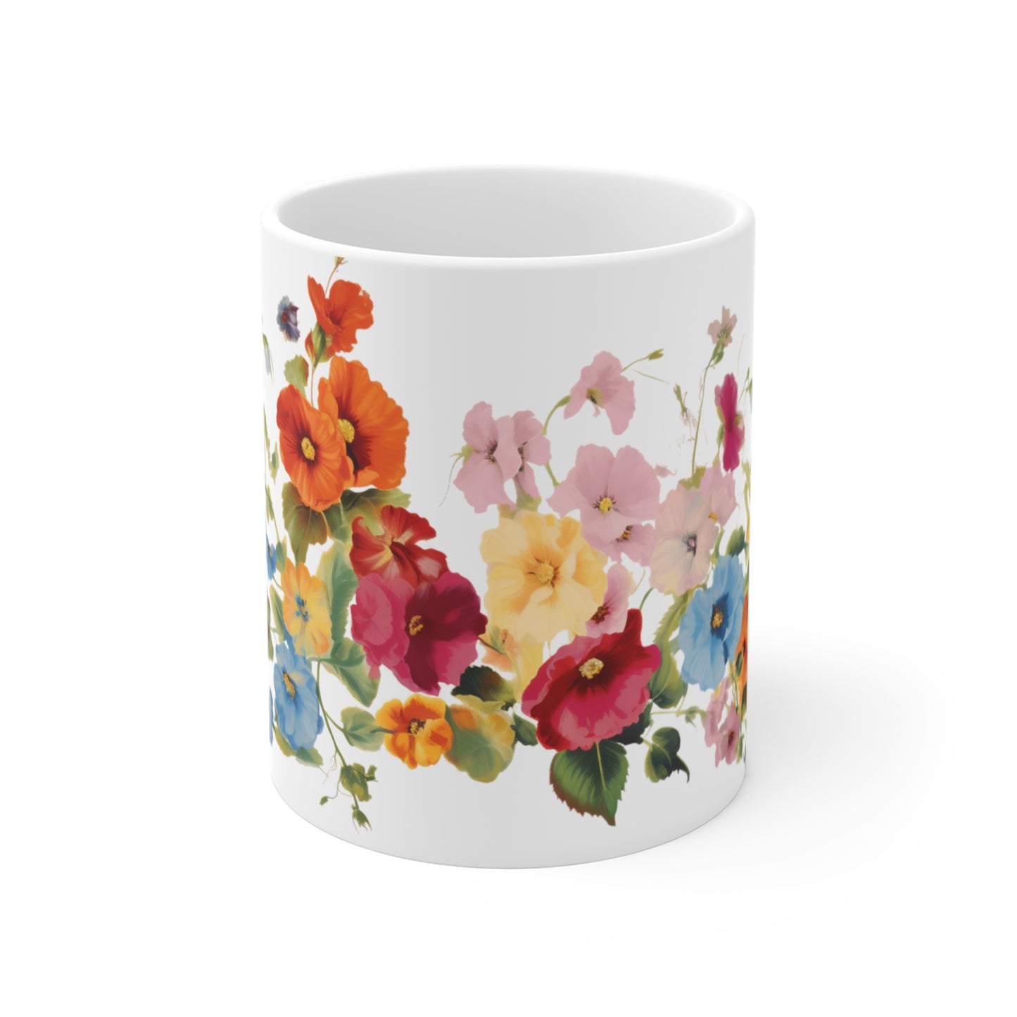 1950's wallpaper pattern of a colourful variety of cute hollyhocks coffee mug whatmart