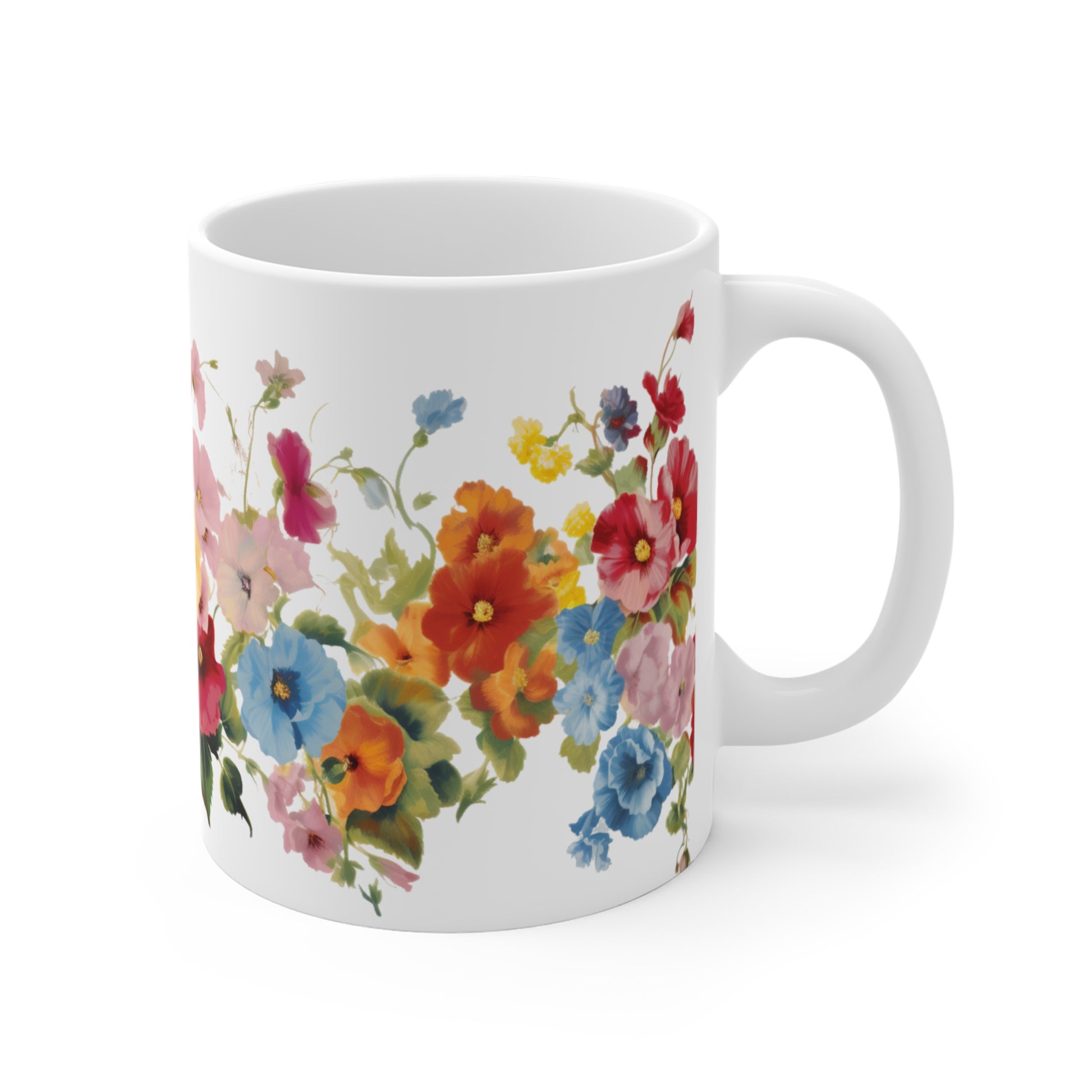 1950's wallpaper pattern of a colourful variety of cute hollyhocks coffee mug whatmart