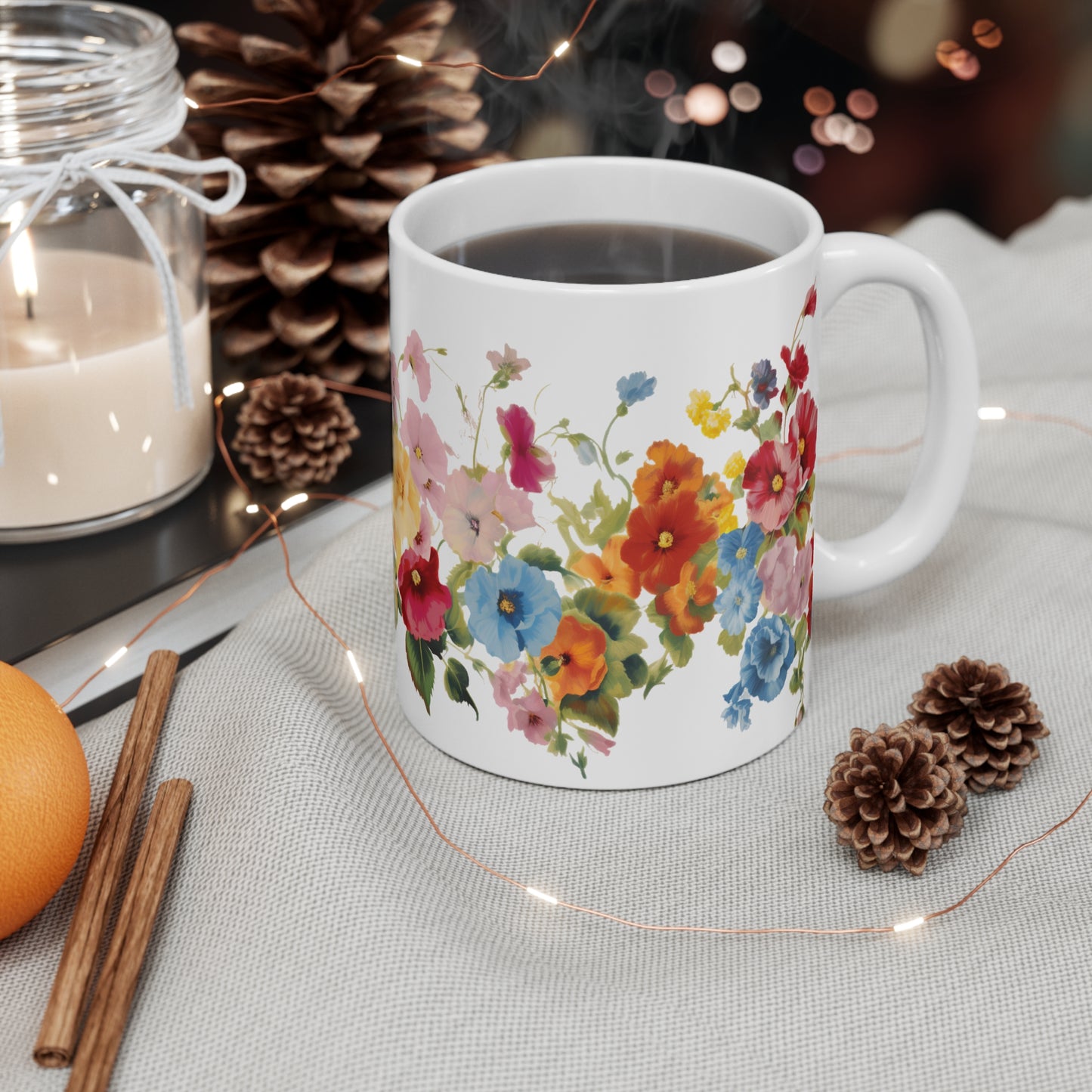 1950's wallpaper pattern of a colourful variety of cute hollyhocks coffee mug whatmart