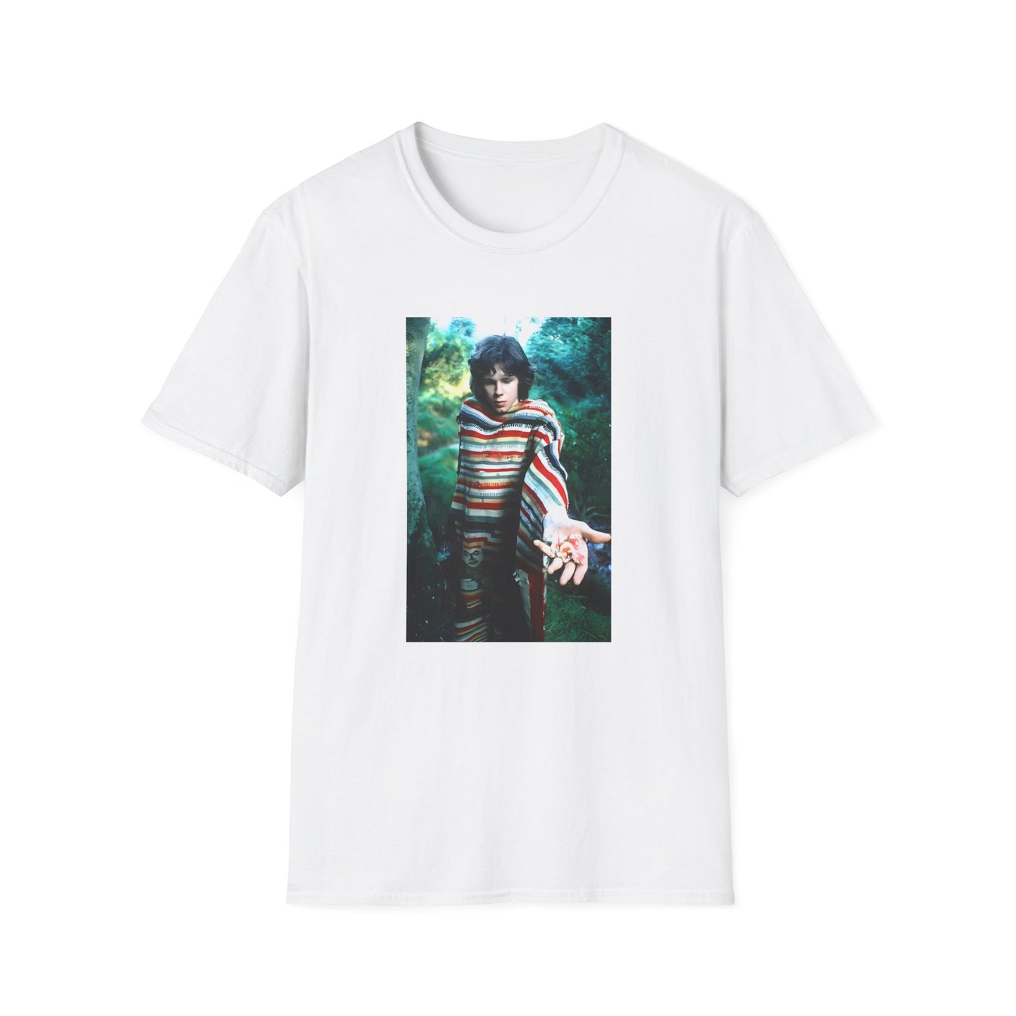 nick drake in the forest holding mushrooms tshirt