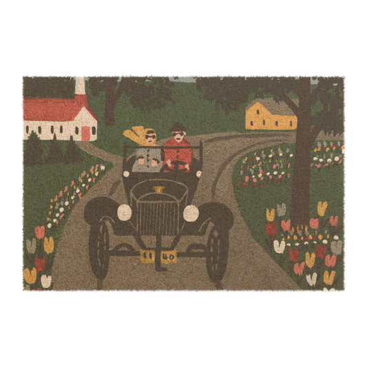 1950s maud lewis painting model t ford on a coir coconut fiber doormat whatmart