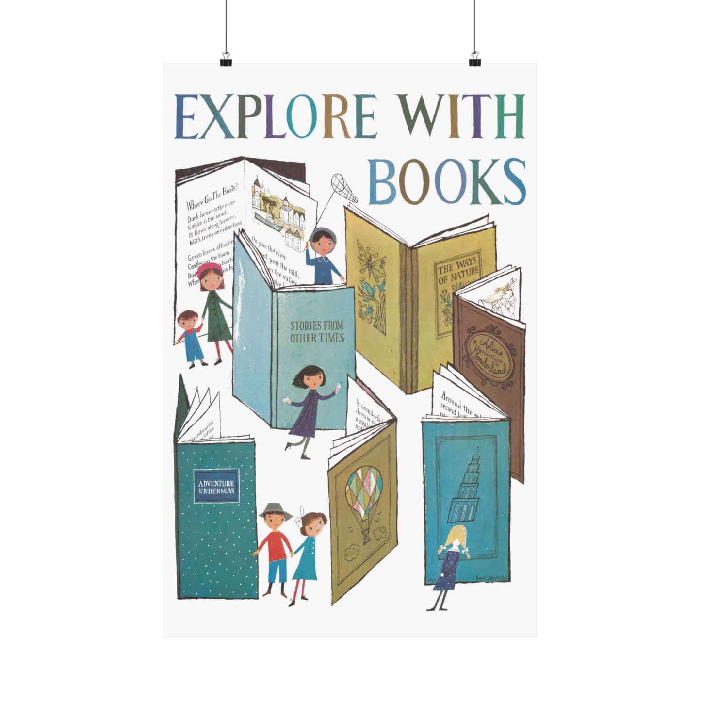 1957 book week poster by a&m provensen "explore with books" reproduction matte vertical poster whatmart