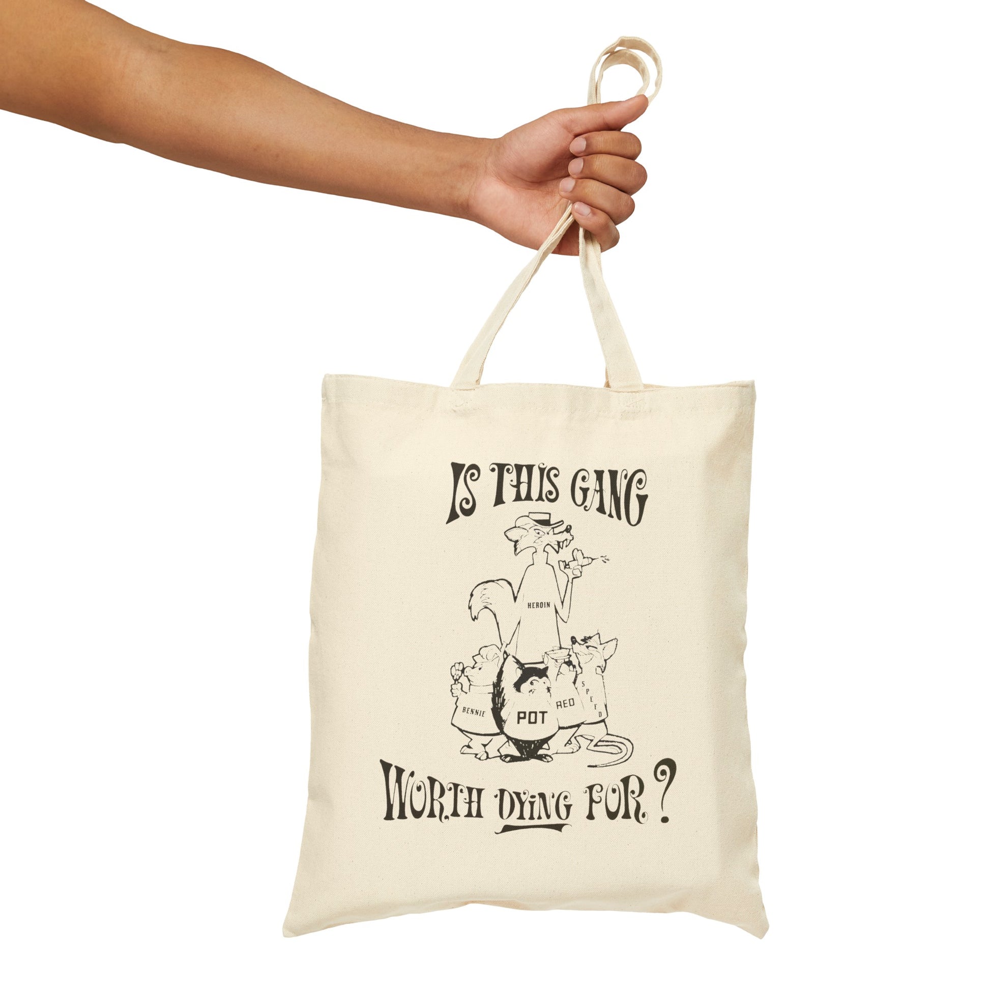 1960s/70s anti-drug poster tshirt "is this gang worth dying for?" by smartset smarteen s.o.s cotton canvas tote bag whatmart