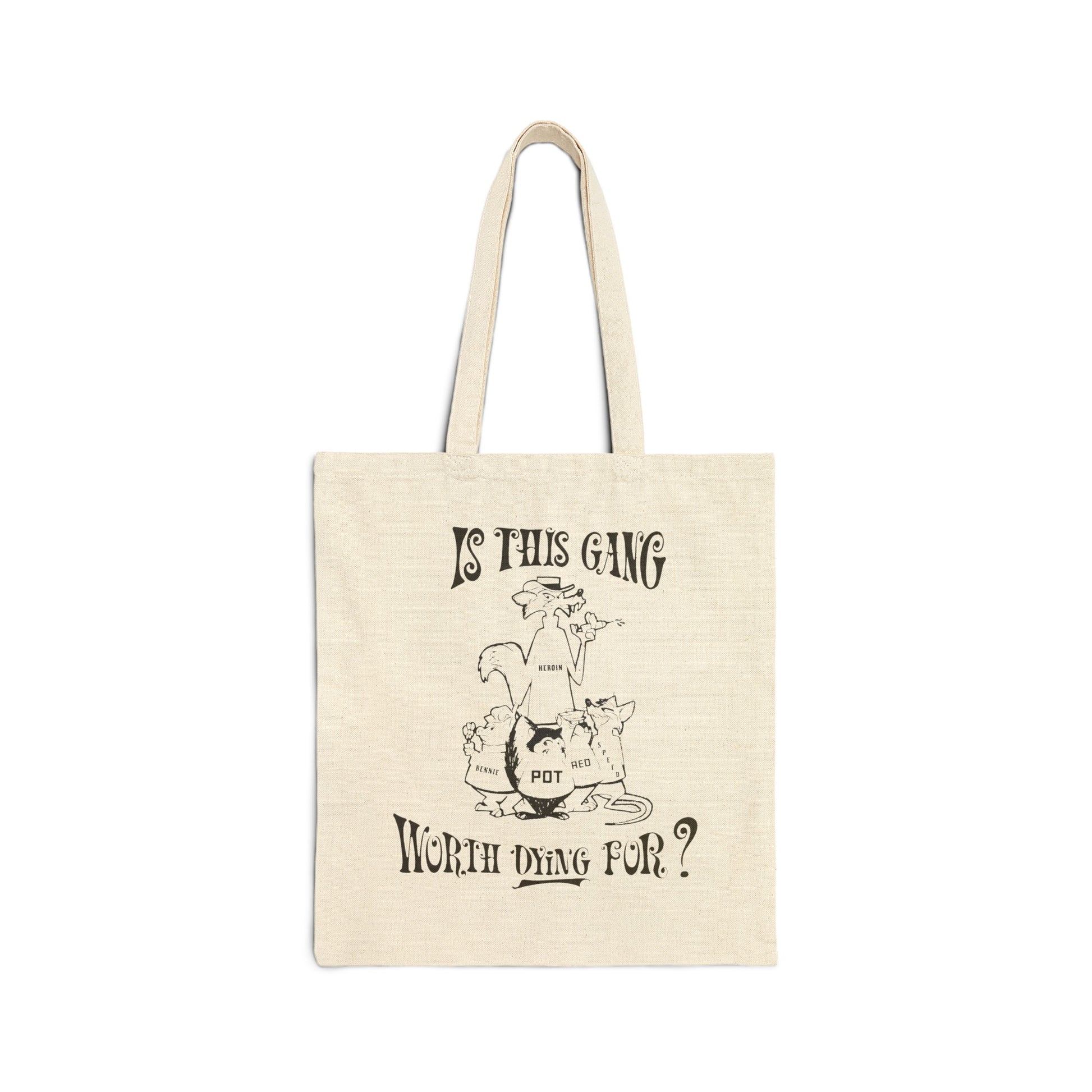 1960s/70s anti-drug poster tshirt "is this gang worth dying for?" by smartset smarteen s.o.s cotton canvas tote bag whatmart